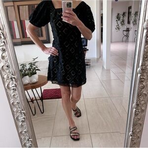 Lyndia Mini Black Fit and Flair Dress Puff-Sleeves Size 8